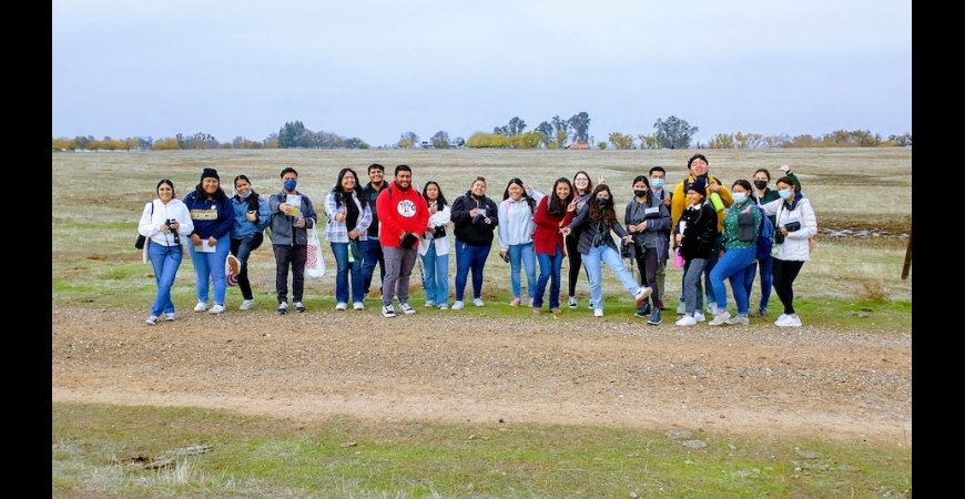 Students from an Environmental Humanities class visit the Merced Vernal Pools & Grassland Reserve on campus