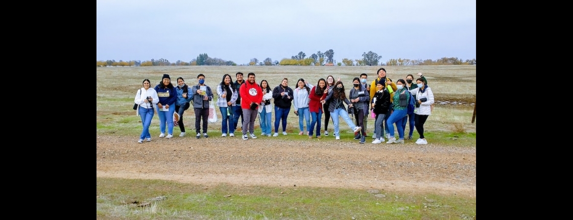 Students from an Environmental Humanities class visit the Merced Vernal Pools & Grassland Reserve on campus